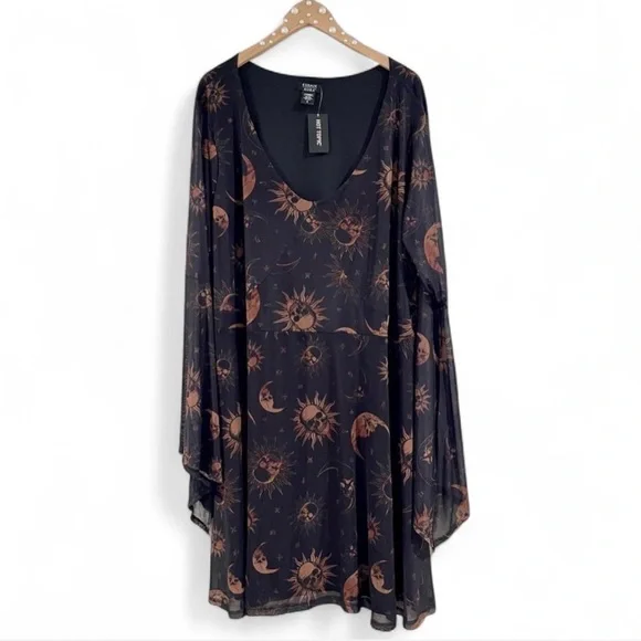 Cosmic Aura Celestial Skull Mesh Dress Plus Size 5 (26W-28W), Whimsigoth/Grunge - Picture 2 of 8